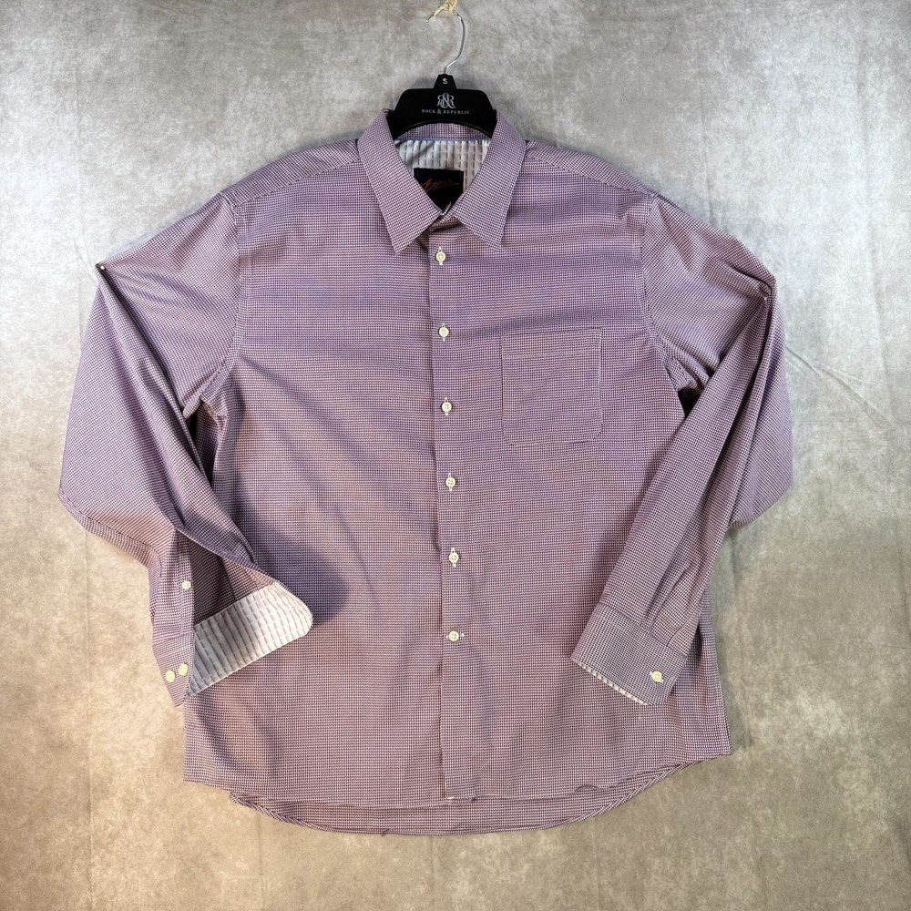 Egara Button Up Shirt Men XL Purple Houndstooth Flip Cuff‎ Slim Fit Stretch